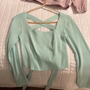 Aqua, lace back sweater